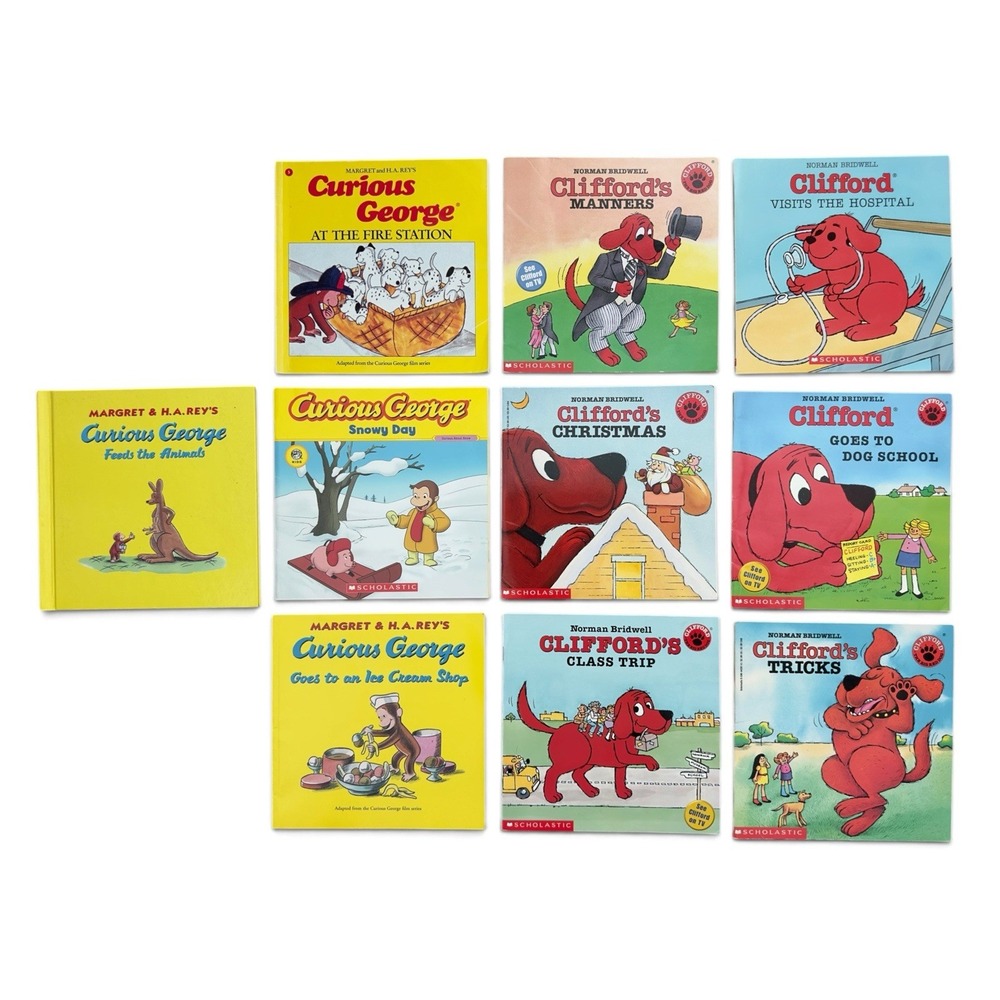 Childrens Books Curious George Clifford Big Red Dog Paperback Scholast Lot of 10